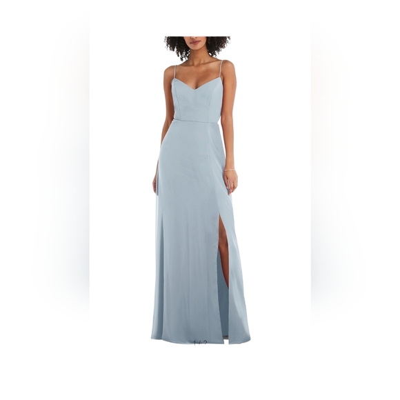 NWT After Six Chiffon Floor Length Tie Back Dress 1548 A2 Mist Size 0R - Picture 1 of 12